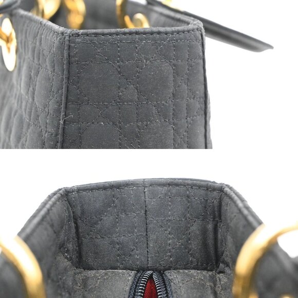 CHRISTIAN DIOR Lady Cannage Tote Hand Bag Nylon Leather Black GHW Italy 73FC009 - Picture 10 of 16